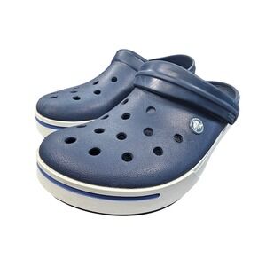 Crocs Crocband Clogs Navy Blue White Unisex Men's 9 Women's 11 Comfort Slip On